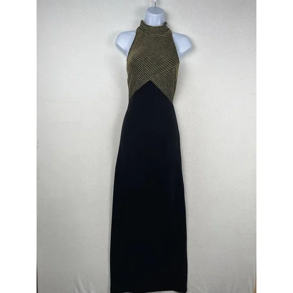 Susan Roselli Dresses | Susan Roselli Vintage 80's Glam Cocktail Fitted Maxi Gown Dress Gold Black Sz 12 | Color: Black/Gold | Size: 12 | Scrabill13's